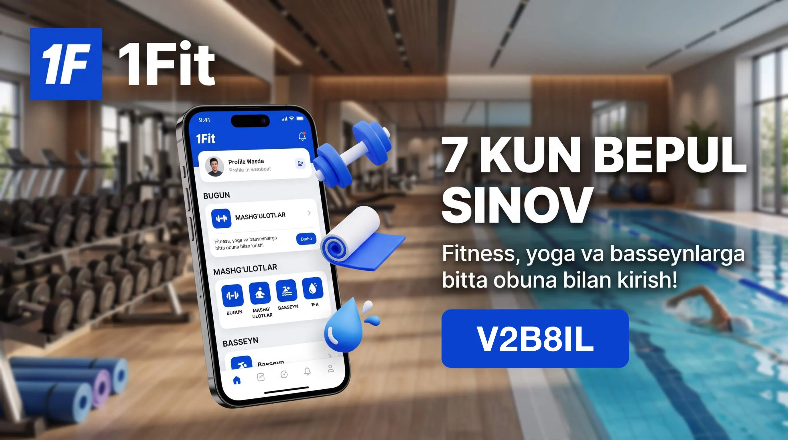 1Fit promokod V2B8IL — 7 kun bepul va obuna narxlari