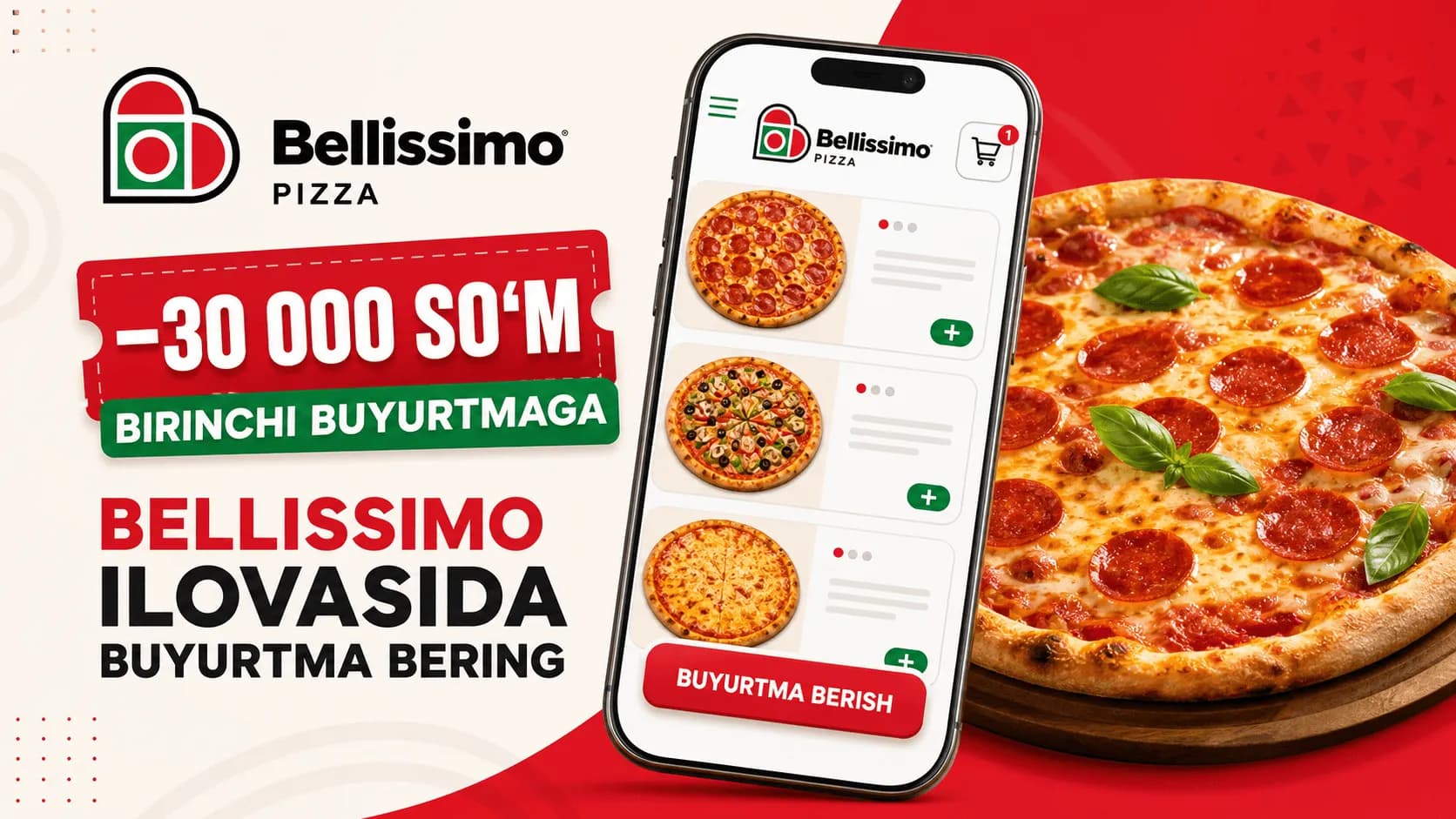 Bellissimo promokod SALOM30 — birinchi buyurtmaga 30 000 so'm