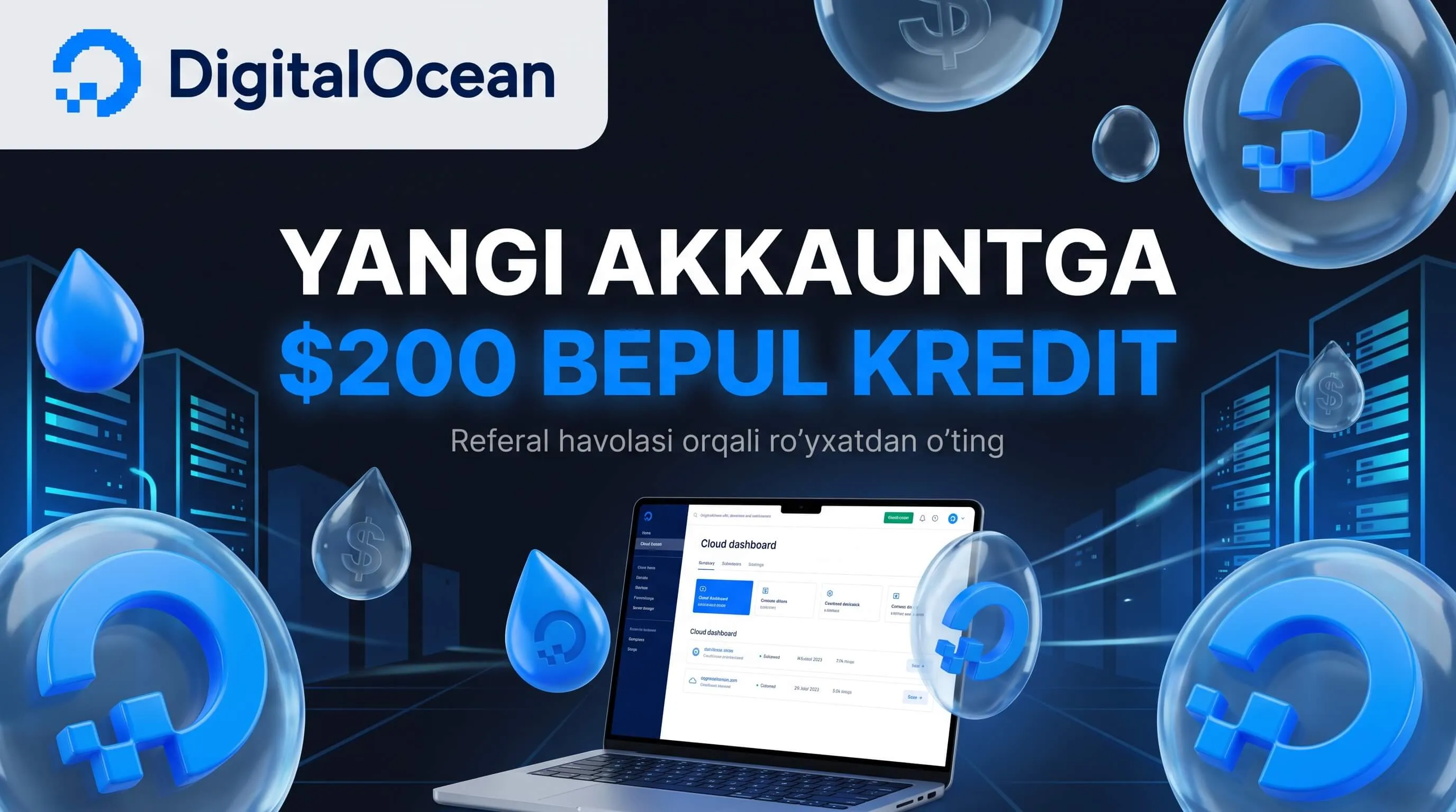 DigitalOcean taklif havolasi — $200 lik taklif endi yo'q