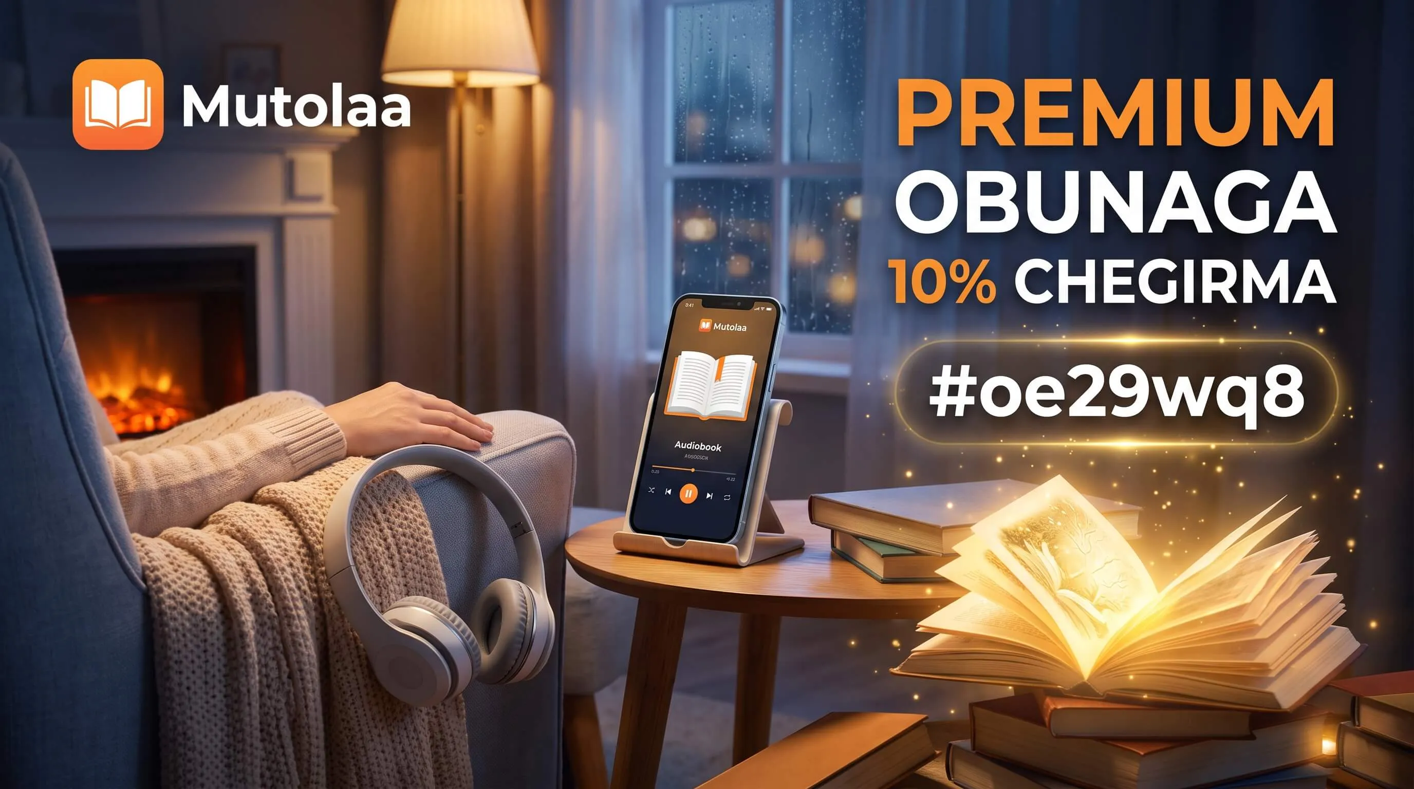 Mutolaa promokod #oe29wq8 — Premium obunaga 10% chegirma