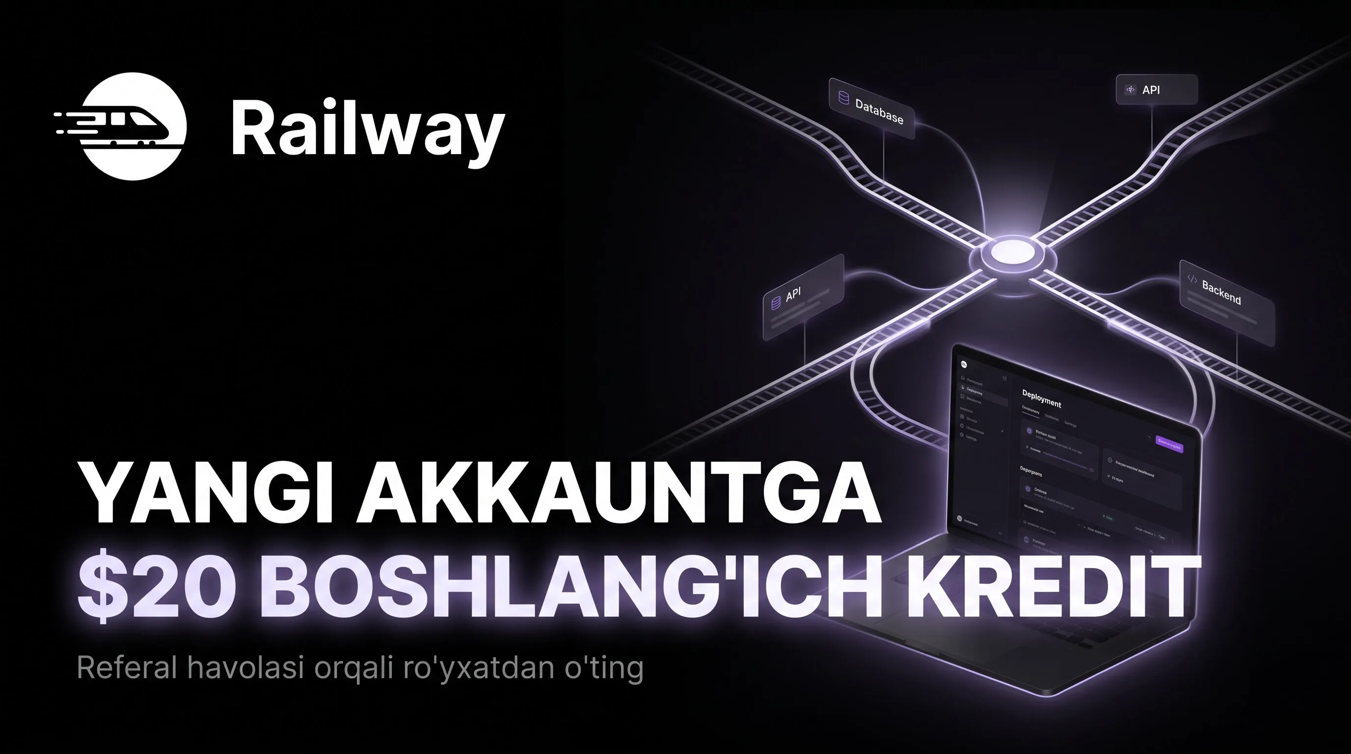 Railway promokod — yangi akkauntga $20 boshlang'ich kredit