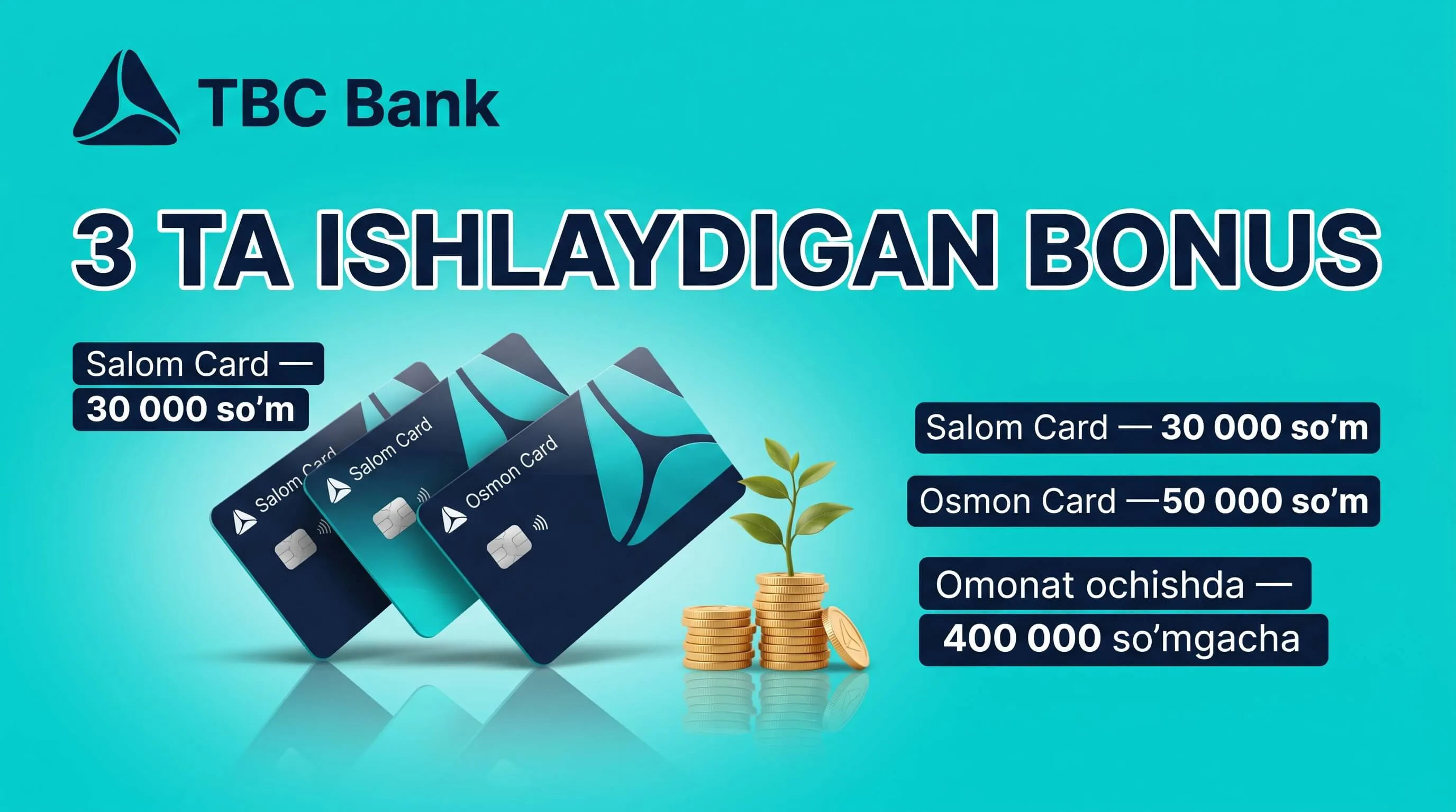 TBC Bank promokodlari — har ikkala tomonga 50 000 so'mdan bonus